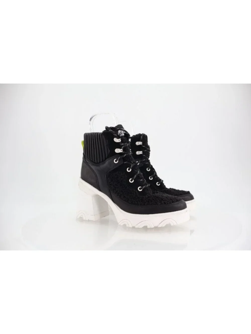 Sorel BREX Heel Cozy Boot Women's 10.5 Black Chunky Lug Sole Leather Fleece Lace